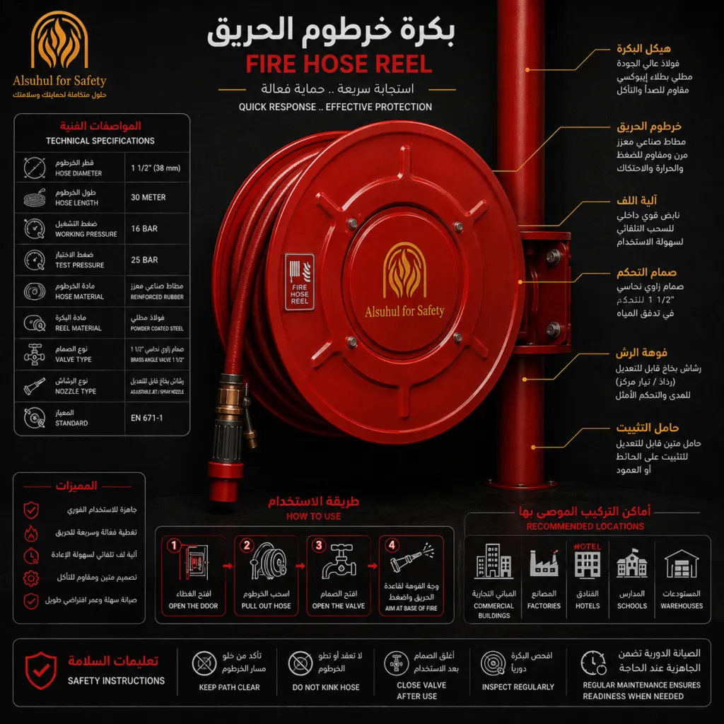 بكرة خرطوم الحريق - تفاصيل - السهول الخليجية للأمن والسلامة