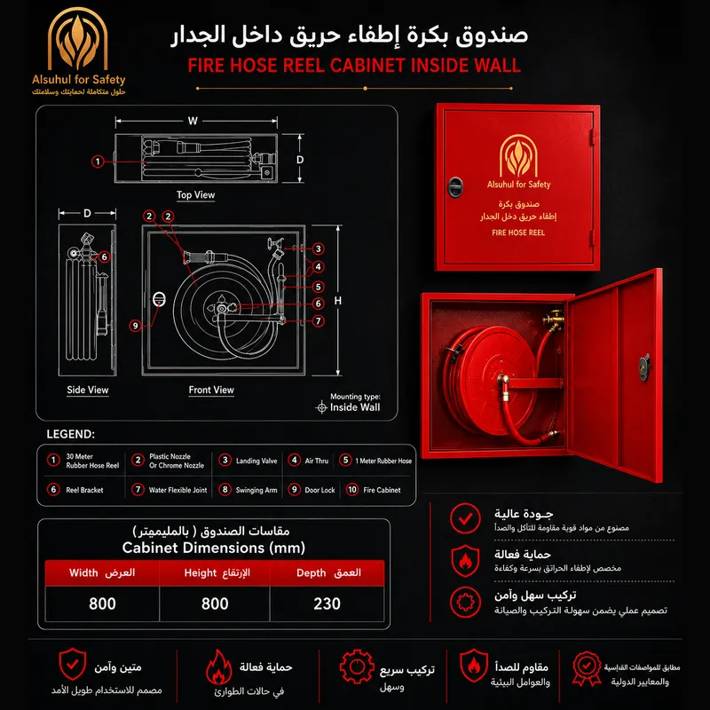 صندوق بكرة إطفاء داخل الجدار - السهول الخليجية للأمن والسلامة