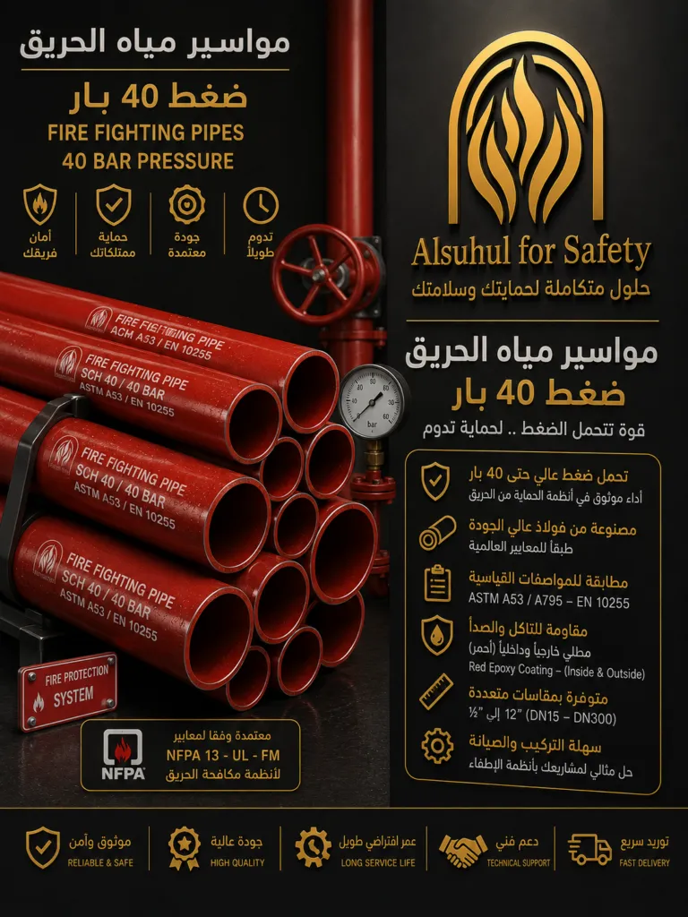 مواسير مياه الحريق ضغط 40 بار - السهول الخليجية للأمن والسلامة